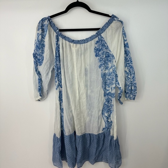 Shana K Floral Cotton Vintage Y2K Porcelain Print V Neck Tie Babydoll Midi Dress - Picture 5 of 6